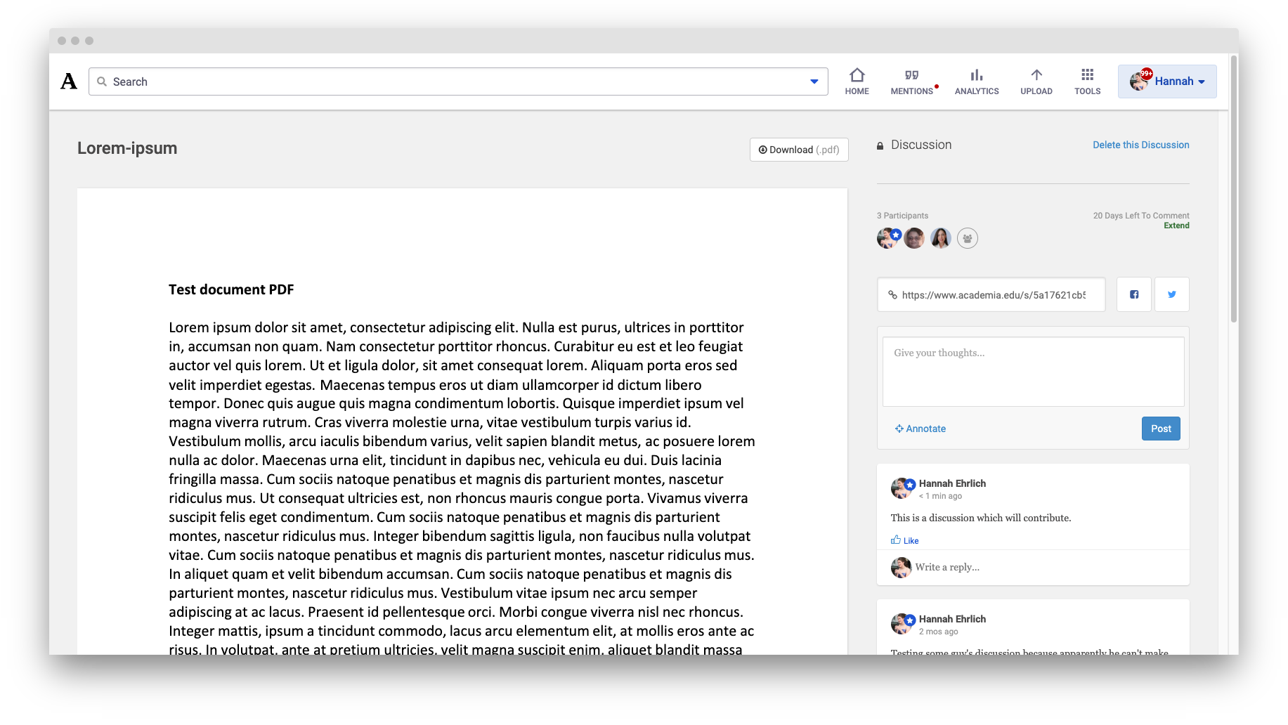Preview of a published Discussion page ready to receive comments.
