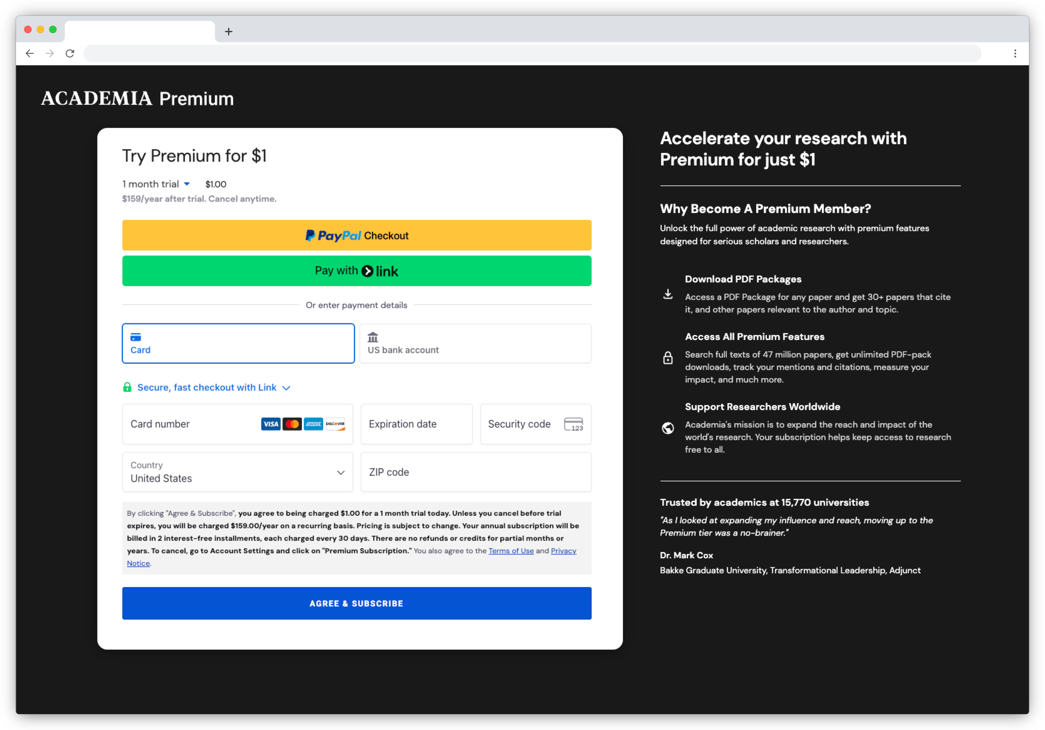 Supported payment methods for your region will be available on the checkout page. Enter your payment details or choose another payment method to continue with your preferred payment provider.