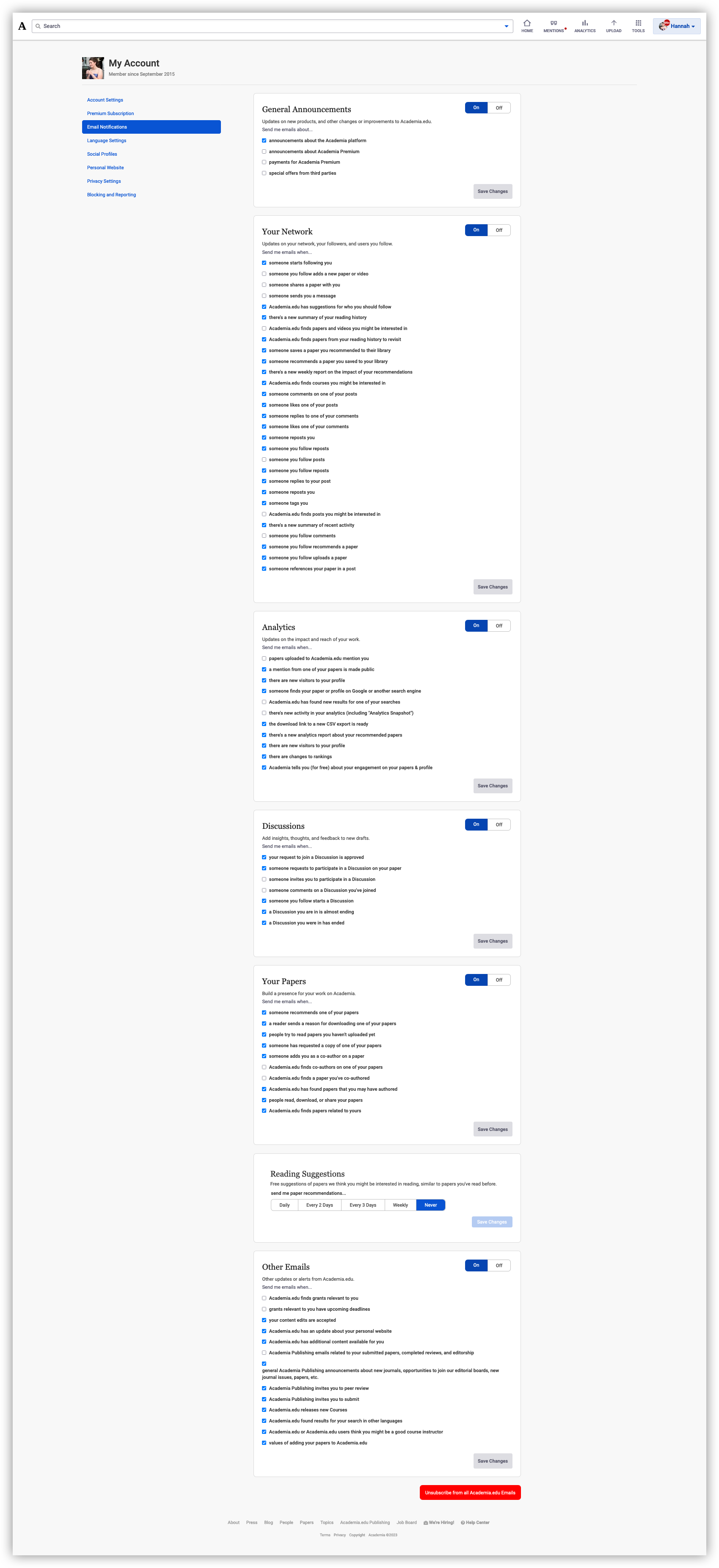 Change Email Notification Settings Academia Support