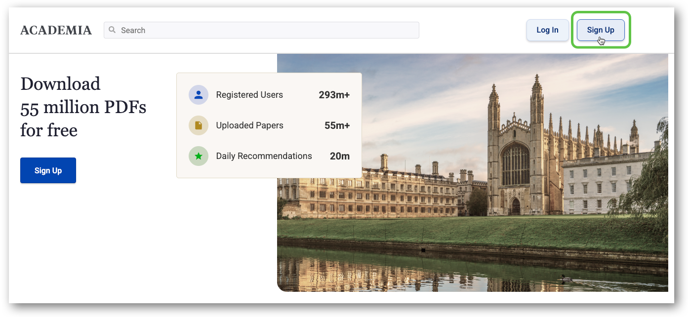 Click Sign Up at the top of the screen.